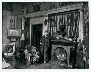 L. Alma-Tadema em seu ateliê c.1884 (bw photo)